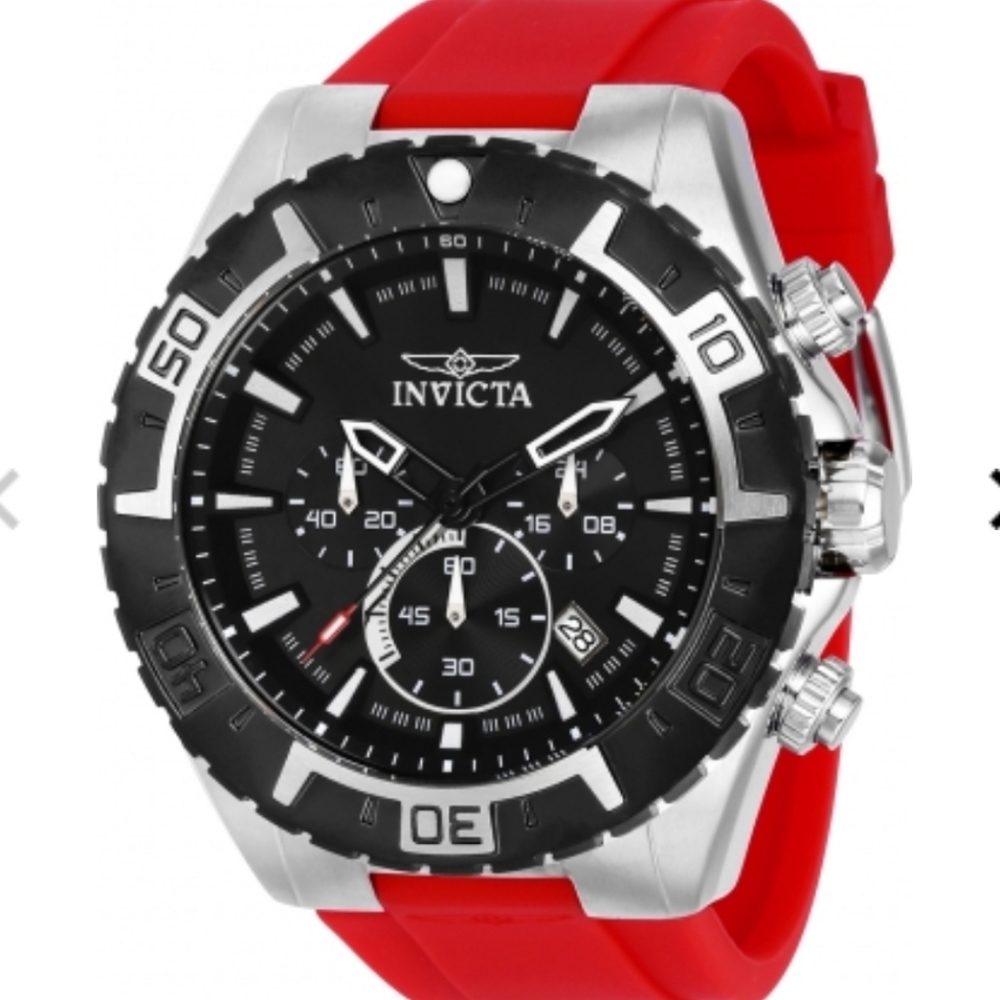 NEW Invicta Aviator Mens Chronograph (37631) 49mm Steel Case, Red Silicone Band